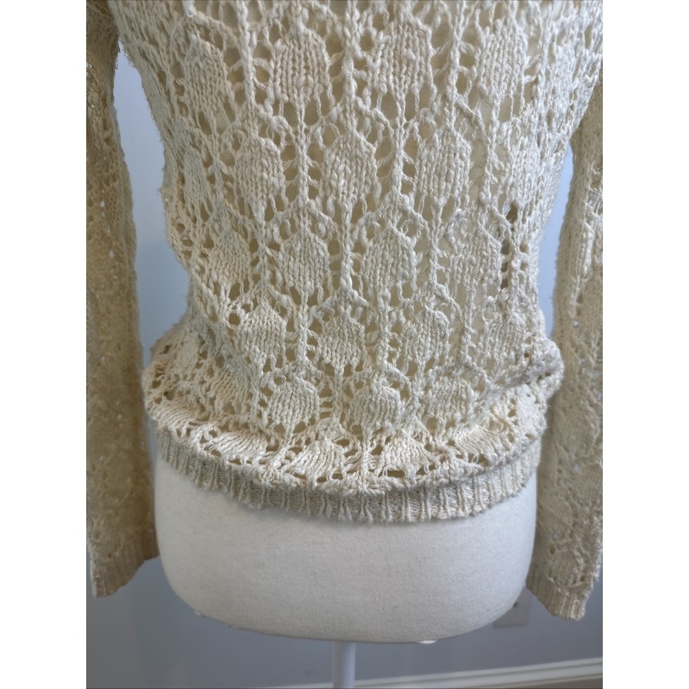 Flying Tomato Crochet Open Knit Sweater Womens XS Ivory Cotton Blnd Boho Cottage - Picture 7 of 10